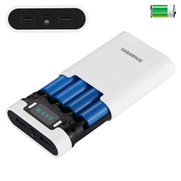 HAWEEL DIY 4顆 18650 電池（不含）10000mAh 行動電源外殼盒，附 2個 USB 輸出及顯示，適用於 iPhone、Galaxy、Sony、HTC、Google、Huawei、小米、Lenovo 及其他智慧手機，DIY 4顆 18650 10000mAh 電池（美規）