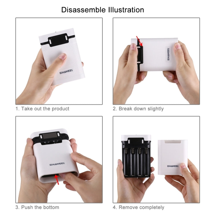 HAWEEL DIY 4顆 18650 電池（不含）10000mAh 行動電源外殼盒，附 2個 USB 輸出及顯示，適用於 iPhone、Galaxy、Sony、HTC、Google、Huawei、小米、Lenovo 及其他智慧手機，DIY 4顆 18650 10000mAh 電池（美規）