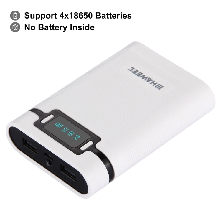 HAWEEL DIY 4顆 18650 電池（不含）10000mAh 行動電源外殼盒，附 2個 USB 輸出及顯示，適用於 iPhone、Galaxy、Sony、HTC、Google、Huawei、小米、Lenovo 及其他智慧手機，DIY 4顆 18650 10000mAh 電池（美規）