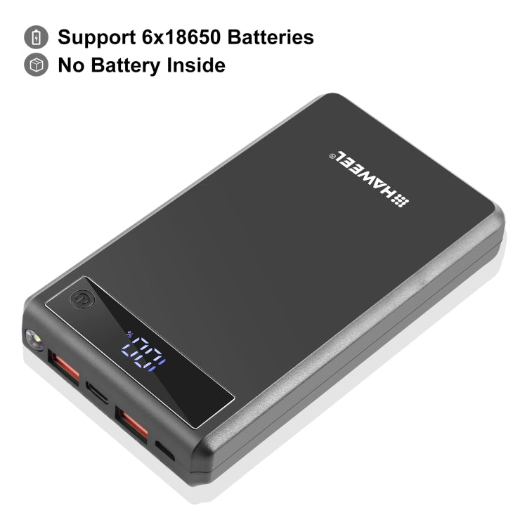 HAWEEL DIY 6 x 18650電池24W快充行動電源盒，帶顯示，不含電池，6 x 18650電池