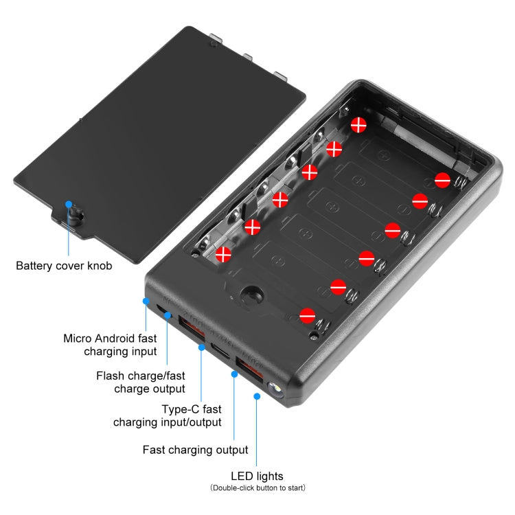 HAWEEL DIY 6 x 18650電池24W快充行動電源盒，帶顯示，不含電池，6 x 18650電池
