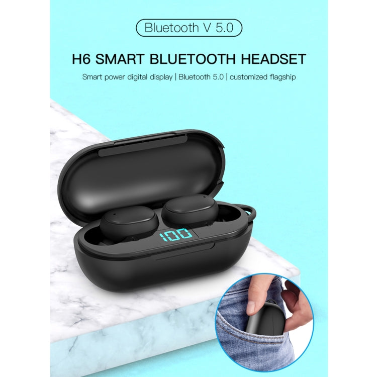 H6 TWS 藍牙 5.0 無線藍牙耳機，配數字顯示與充電盒，支援 Siri 與高清通話