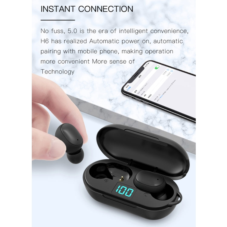 H6 TWS 藍牙 5.0 無線藍牙耳機，配數字顯示與充電盒，支援 Siri 與高清通話
