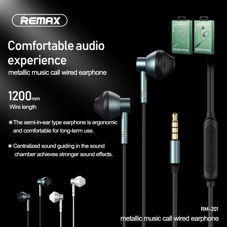 REMAX RM-201 入耳式立體聲金屬音樂耳機，帶線控 + 麥克風，支持免提通話