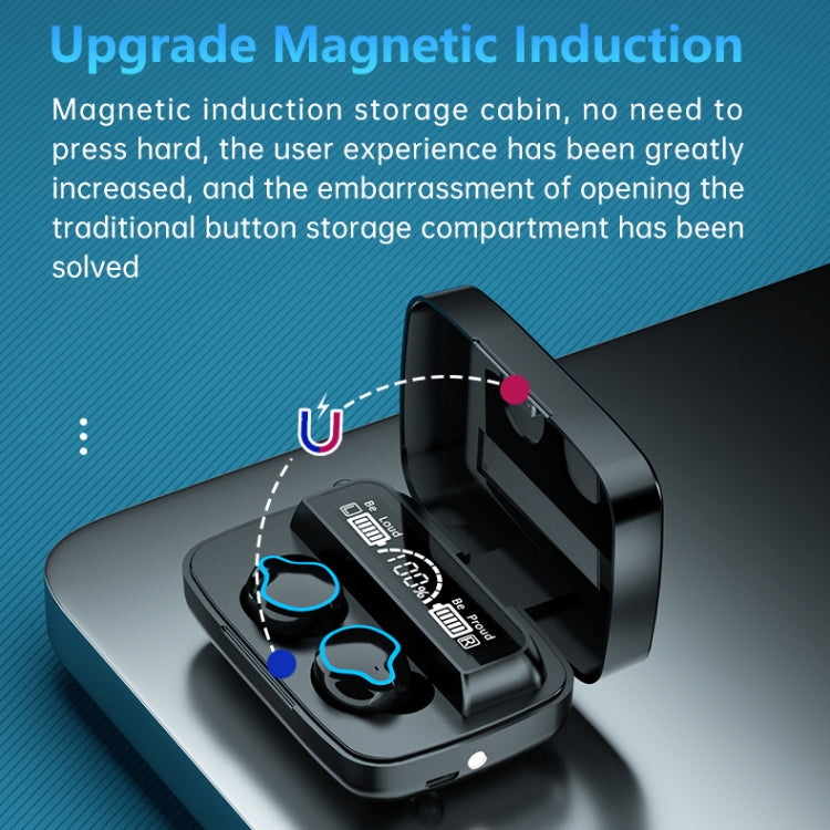 M9 藍牙 5.1 TWS 鏡面數字顯示無線藍牙耳機附充電盒手電筒，支援觸控、Siri 及電量顯示，M9（黑色）