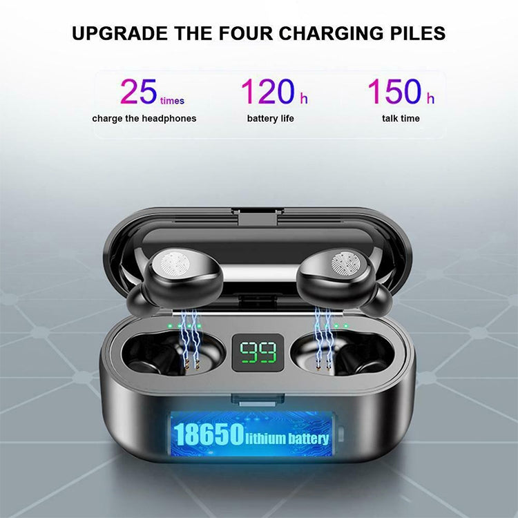 F9 TWS V5.0 觸控雙耳無線藍牙耳機，附充電盒及數位顯示, F9