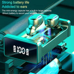 A22 英文版拉出式數字顯示藍牙耳機附磁吸充電盒，支援觸控燈與行動電源，英文版