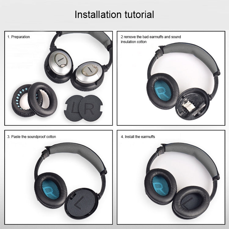 1對柔軟耳罩耳機套，內含LR棉，適用BOSE QC2 / QC15 / AE2 / QC25 / QC35