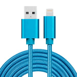 3米3A編織風格金屬頭8針轉USB數據/充電線，3米8針