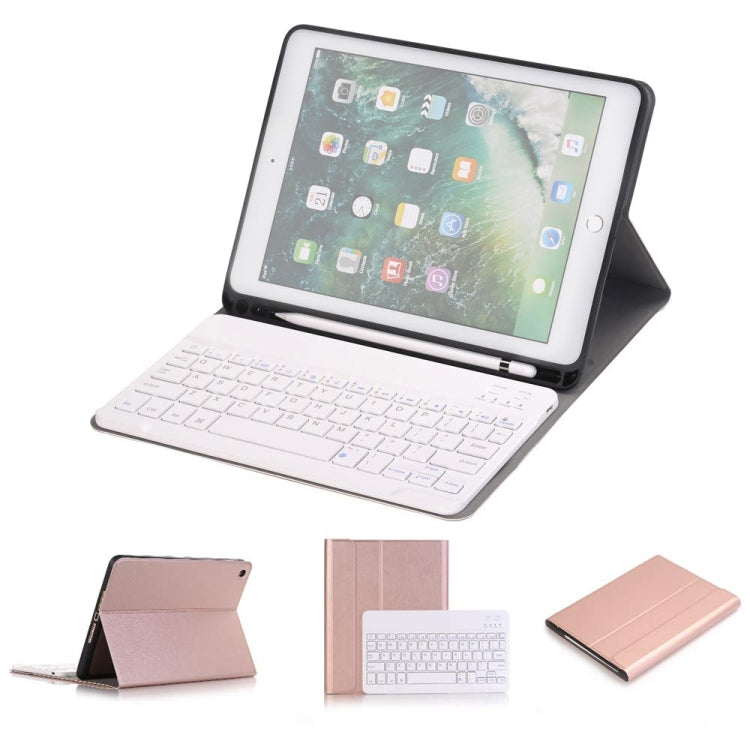 可拆式藍牙鍵盤 + 橫向翻蓋皮革平板保護套，帶支架及筆槽，適用於 iPad Pro 9.7 吋、iPad Air、iPad Air 2、iPad 9.7 吋（2017）、iPad 9.7 吋（2018），A07B 藍色、A07B 玫瑰金、A07B 黑色、A07B 金色