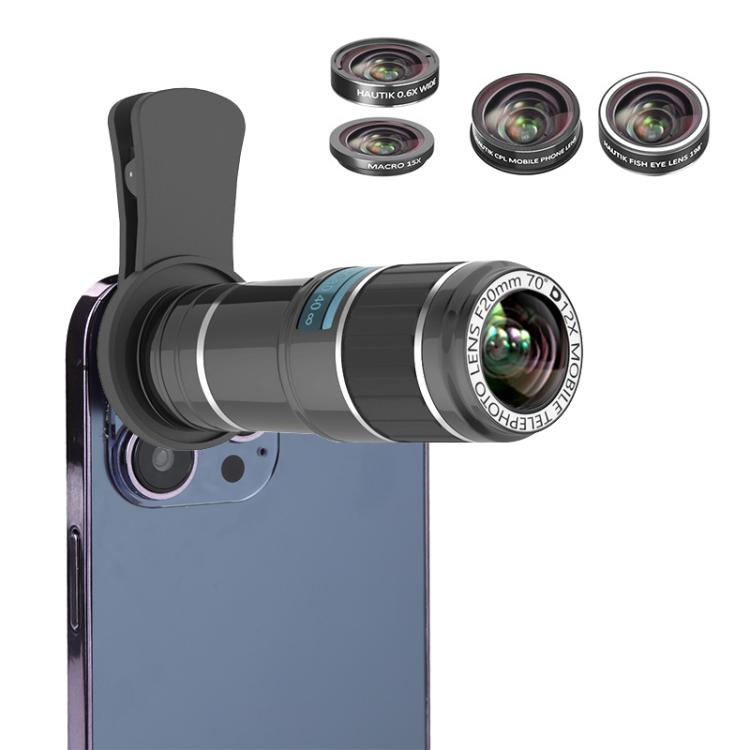 HAUTIK HK-002 5合1 180度魚眼鏡頭 + 0.65X微距及廣角鏡頭 + 12X長焦鏡頭 + 星光線鏡頭套件，HK-002