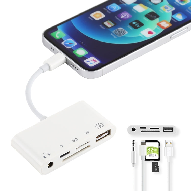 5合1 8針轉USB集線器及USB-C / Type-C及3.5毫米耳機及SD及TF卡讀卡器