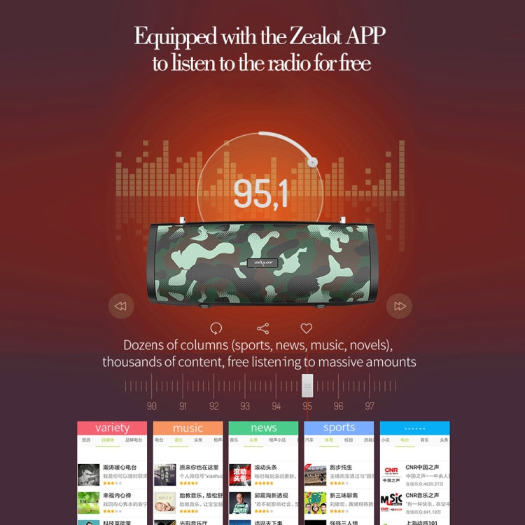 ZEALOT S38 便攜重低音無線藍牙喇叭，內建麥克風，支援免提通話、TF卡及AUX
