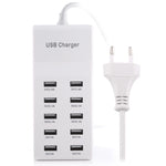 5V 2.4A / 2.1A / 1A 10口USB充電器適配器，歐規插頭