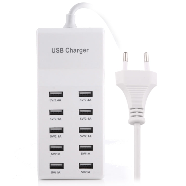 5V 2.4A / 2.1A / 1A 10口USB充電器適配器，歐規插頭