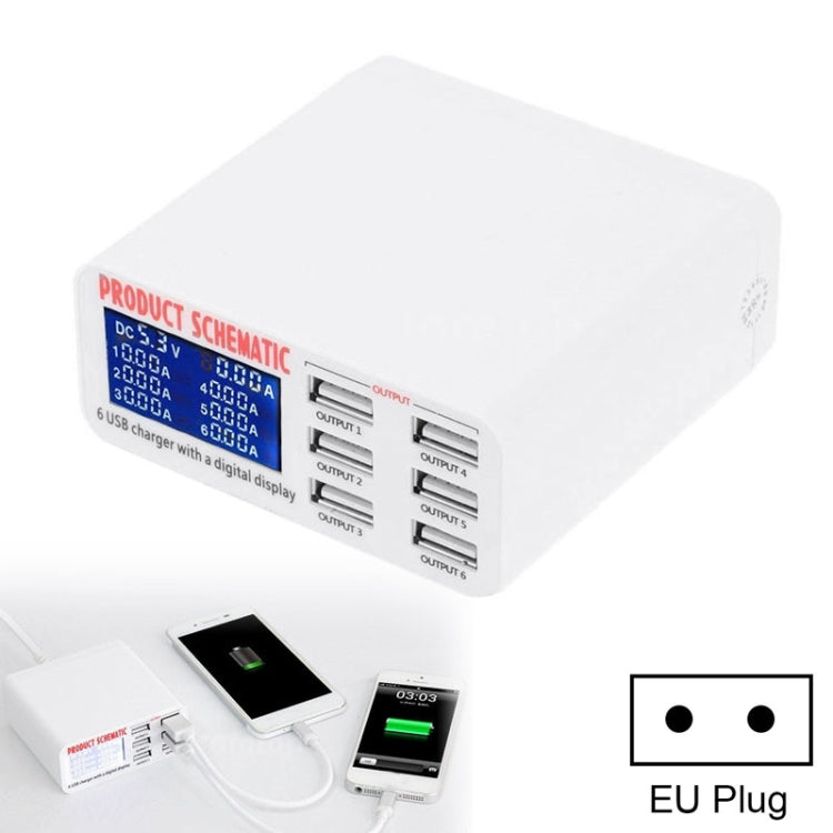 899 30W QC 3.0 6口USB快速充電器帶LCD數字顯示，歐規插頭，899