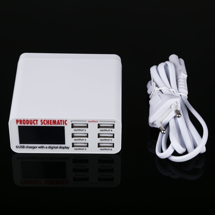 899 30W QC 3.0 6口USB快速充電器帶LCD數字顯示，歐規插頭，899