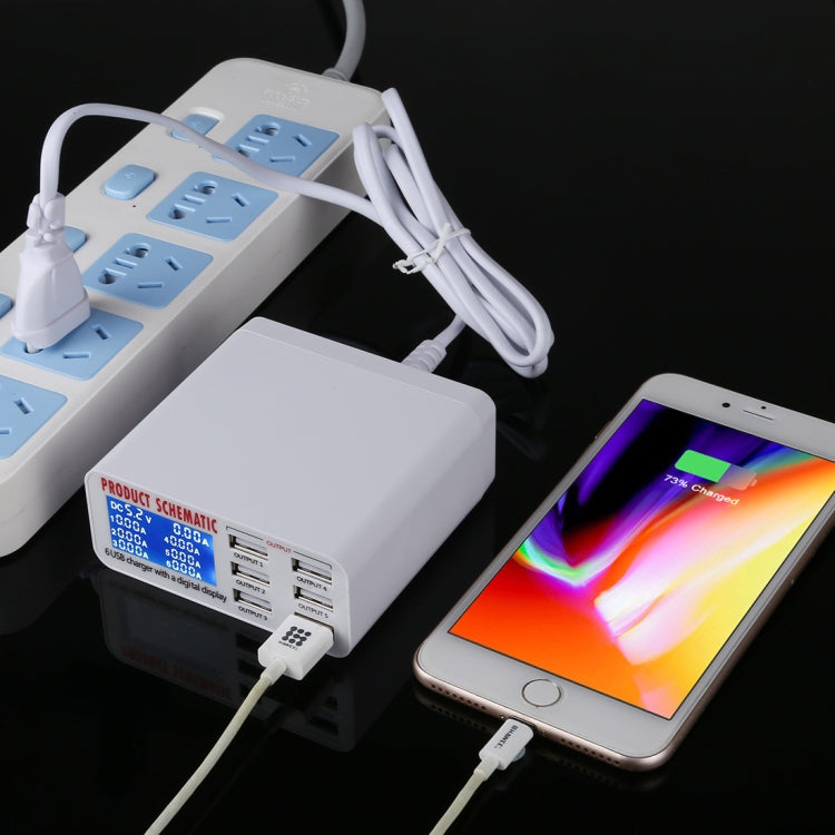 899 30W QC 3.0 6口USB快速充電器帶LCD數字顯示，歐規插頭，899