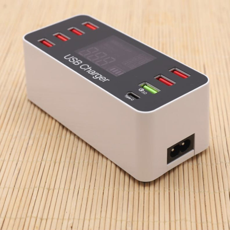 A9+ 多功能交流電100V~240V 8埠USB數字顯示LCD可拆卸充電站 智能充電器，支援QC3.0，A9+