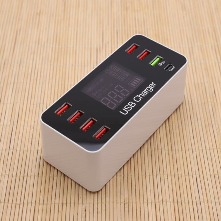 A9+ 多功能交流電100V~240V 8埠USB數字顯示LCD可拆卸充電站 智能充電器，支援QC3.0，A9+