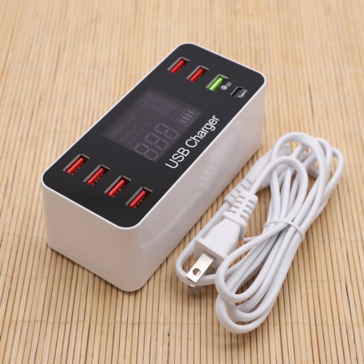 A9+ 多功能交流電100V~240V 8埠USB數字顯示LCD可拆卸充電站 智能充電器，支援QC3.0，A9+