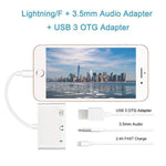 3合1多功能8針 + 3.5mm + USB 3.0 OTG轉8針公 快充&音樂音頻&讀卡轉接器