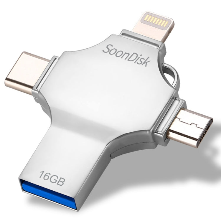 4合1 16GB USB 3.0 + 8針 + Micro USB + USB-C / Type-C 雙用隨身碟，具OTG功能，16GB