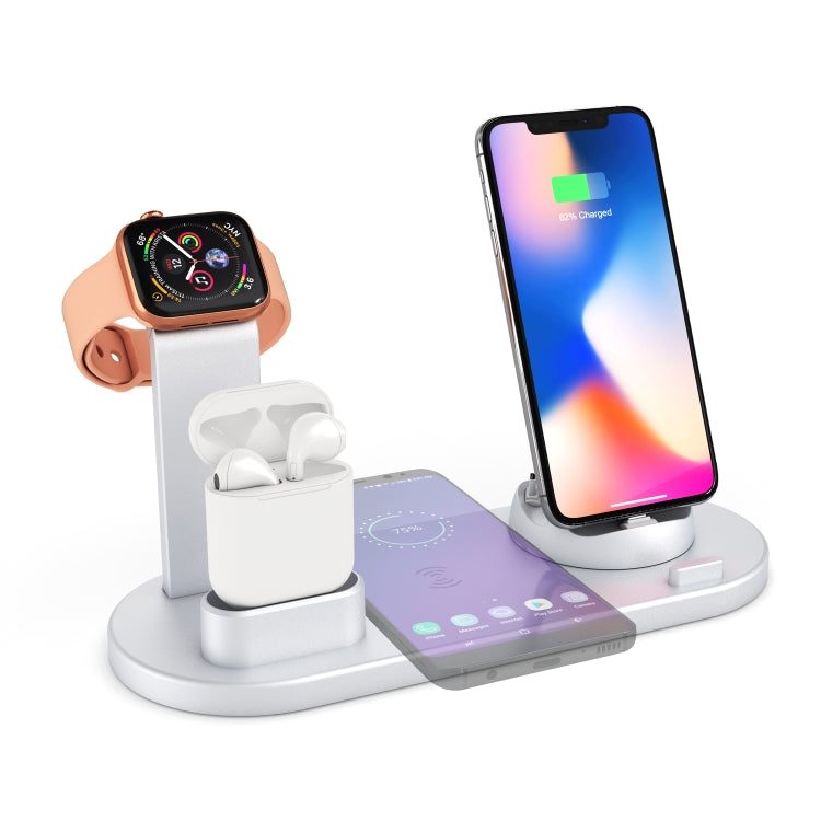 HQ-UD15 5合1 8針 + Micro USB + USB-C / Type-C介面 + 8針耳機充電介面 + 無線充電底座附手錶支架（白色），帶無線充電黑色，帶無線充電白色，帶無線充電銀色