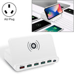 828W 7合1 60W QC 3.0 USB介面 + 4埠USB + USB-C / Type-C介面 + 無線充電多功能充電器，附手機支架功能，澳規插頭，澳規插頭黑色，澳規插頭白色