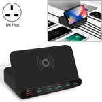 828W 7 合 1 60W QC 3.0 USB 介面 + 4 個 USB 埠 + USB-C / Type-C 介面 + 無線充電多功能充電器，附手機支架功能，英規插頭，英規插頭黑色，英規插頭白色