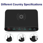 828W 7 合 1 60W QC 3.0 USB 介面 + 4 個 USB 埠 + USB-C / Type-C 介面 + 無線充電多功能充電器，附手機支架功能，英規插頭，英規插頭黑色，英規插頭白色