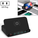 828W 7合1 60W QC 3.0 USB介面 + 4埠USB + USB-C / Type-C介面 + 無線充電多功能充電器，附手機支架功能，美規插頭，美規插頭黑色，美規插頭白色