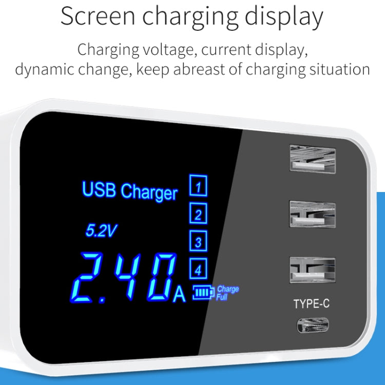 CDA30 20W 3 個 USB 埠 + USB-C / Type-C 埠多功能充電器，附 LED 顯示，英規插頭，英規插頭