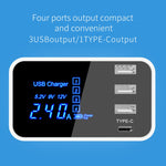 CDA30 20W 3 個 USB 埠 + USB-C / Type-C 埠多功能充電器，附 LED 顯示，英規插頭，英規插頭