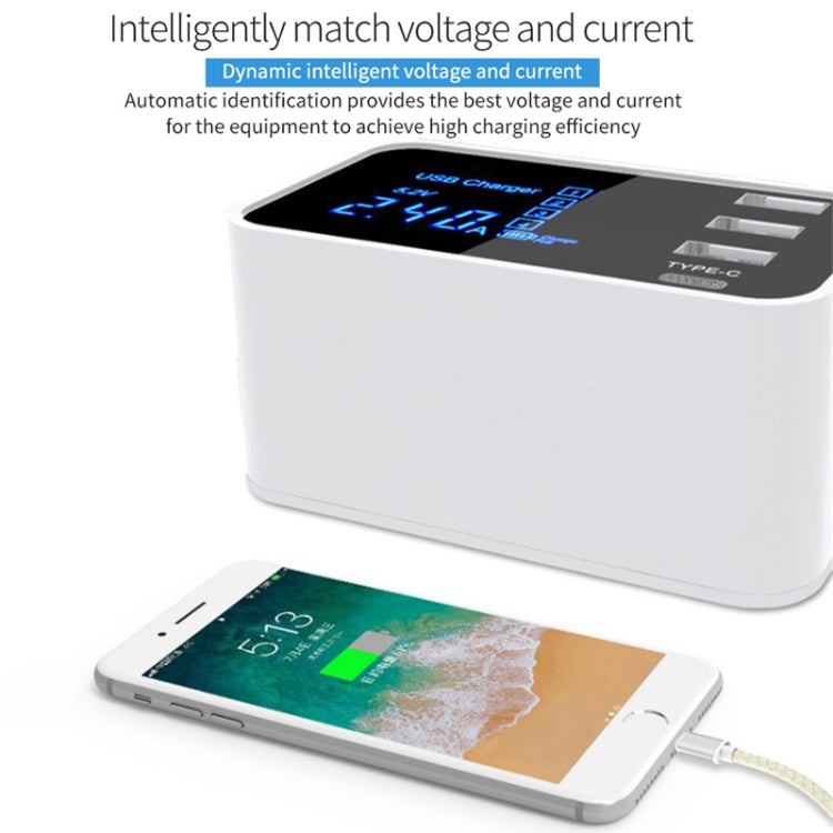 CDA30 20W 3 個 USB 埠 + USB-C / Type-C 埠多功能充電器，附 LED 顯示，美規插頭，美規插頭