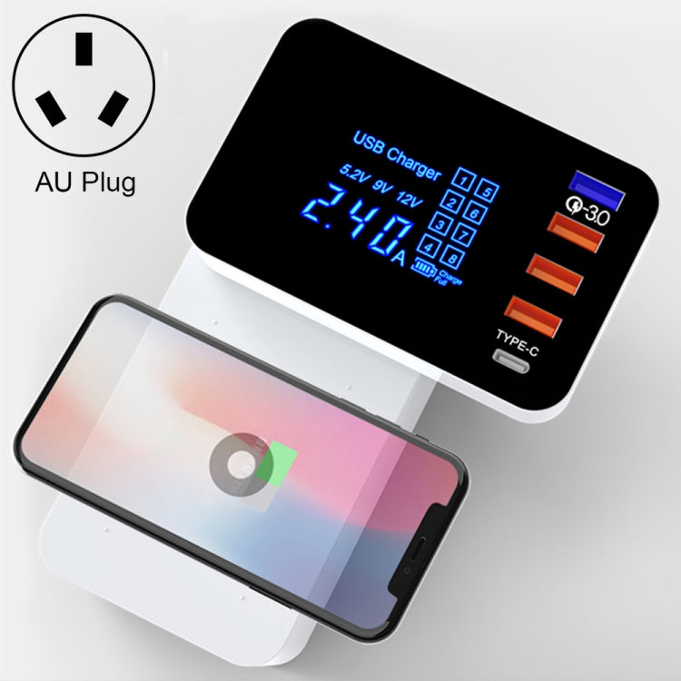 CDA33Q 40W QC 3.0 USB + 3 個 USB 埠 + USB-C / Type-C 埠多功能充電器，附 LED 顯示，澳規插頭，澳規插頭