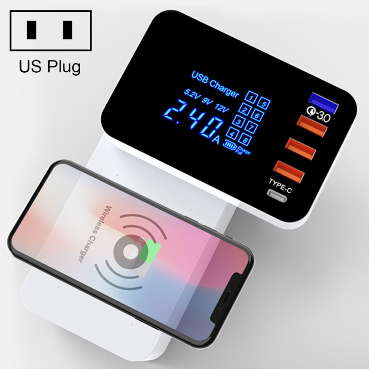 CDA33QW 40W QC 3.0 USB 埠 + 3 個 USB 埠 + USB-C / Type-C 埠 + 無線充電多功能折疊充電器，附 LED 顯示，美規插頭，美規插頭