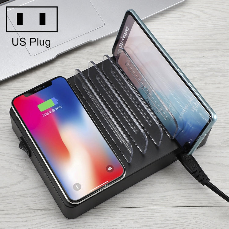 50W 6 個 USB 埠 + 2 個 USB-C / Type-C 埠 + 無線充電多功能充電器，附 LED 顯示及可拆卸邊框，美規插頭，美規插頭