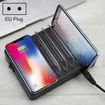 50W 6 個 USB 埠 + 2 個 USB-C / Type-C 埠 + 無線充電多功能充電器，附 LED 顯示及可拆卸邊框，歐規插頭，歐規插頭