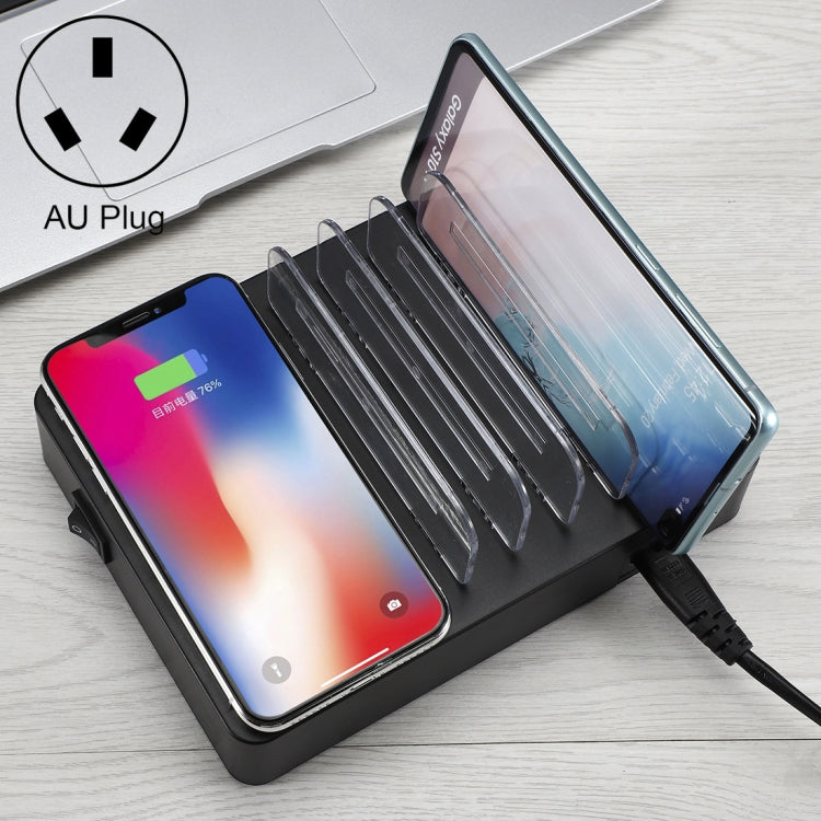 50W 6 個 USB 埠 + 2 個 USB-C / Type-C 埠 + 無線充電多功能充電器，附 LED 顯示及可拆卸邊框，澳規插頭，澳規插頭