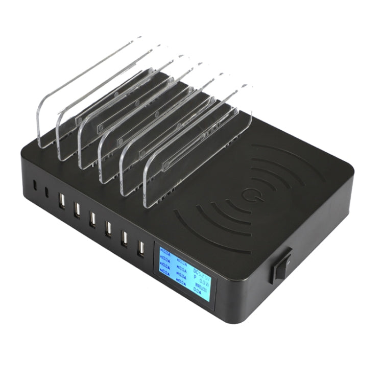 50W 6 個 USB 埠 + 2 個 USB-C / Type-C 埠 + 無線充電多功能充電器，附 LED 顯示及可拆卸邊框，美規插頭，美規插頭
