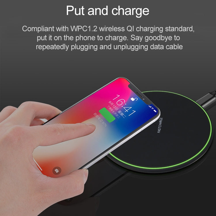 KD-1 超薄 10W 快充無線充電器，適用 Android 手機與 iPhone，快充，黑色