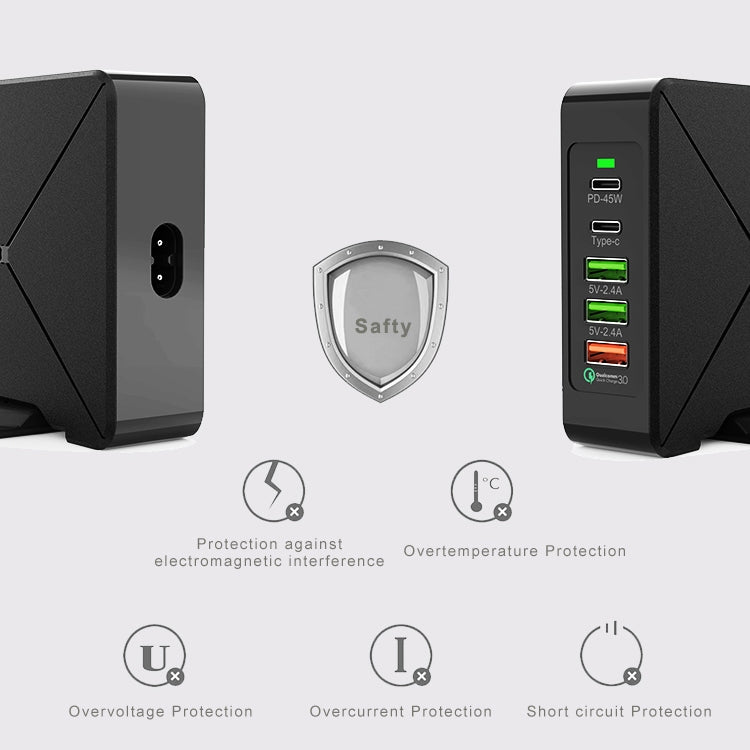 F88 3 個 USB + 2 個 USB-C / Type-C 埠 QC3.0 桌面充電器，F88