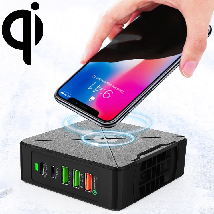F88W 3 個 USB + 2 個 USB-C / Type-C 埠 QC3.0 桌面充電器，具無線充電功能，F88W
