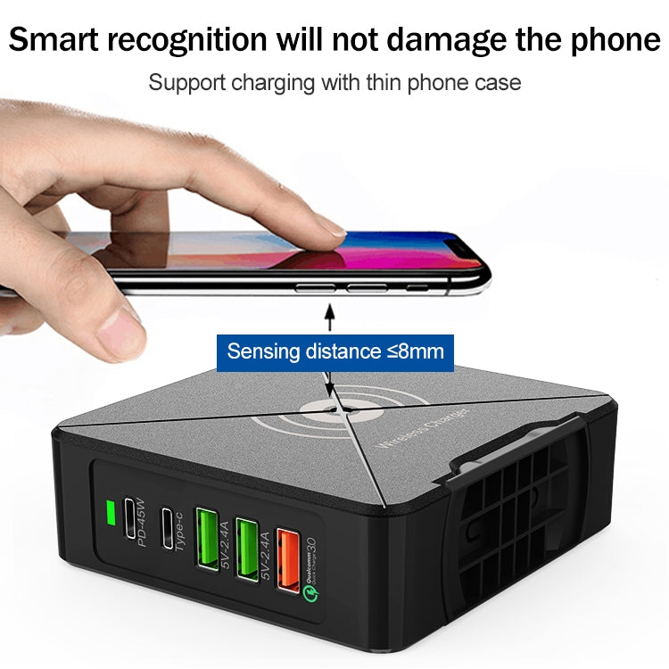 F88W 3 個 USB + 2 個 USB-C / Type-C 埠 QC3.0 桌面充電器，具無線充電功能，F88W
