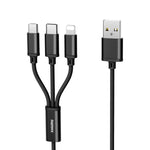 REMAX RC-131TH 1米 2.8A 3合1 USB 轉 8 針 & USB-C / Type-C & Micro USB 充電線