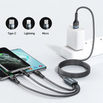 REMAX RC-070TH 1.2米 2A 3合1 USB 轉 8 針 & USB-C / Type-C & Micro USB 充電線