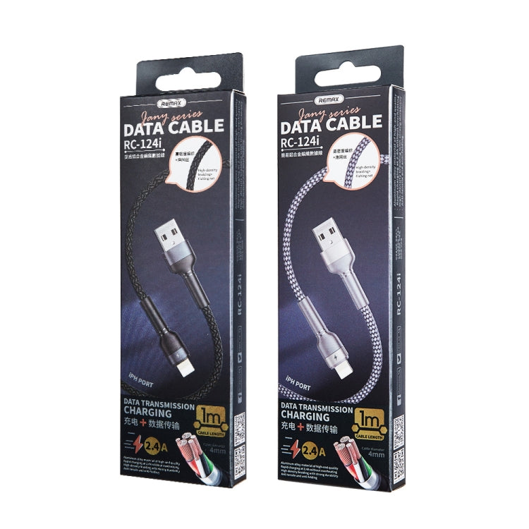 REMAX RC-124i 1米 2.4A USB 轉 8 針鋁合金編織快速充電數據線，適用 iPhone、iPad，8 針