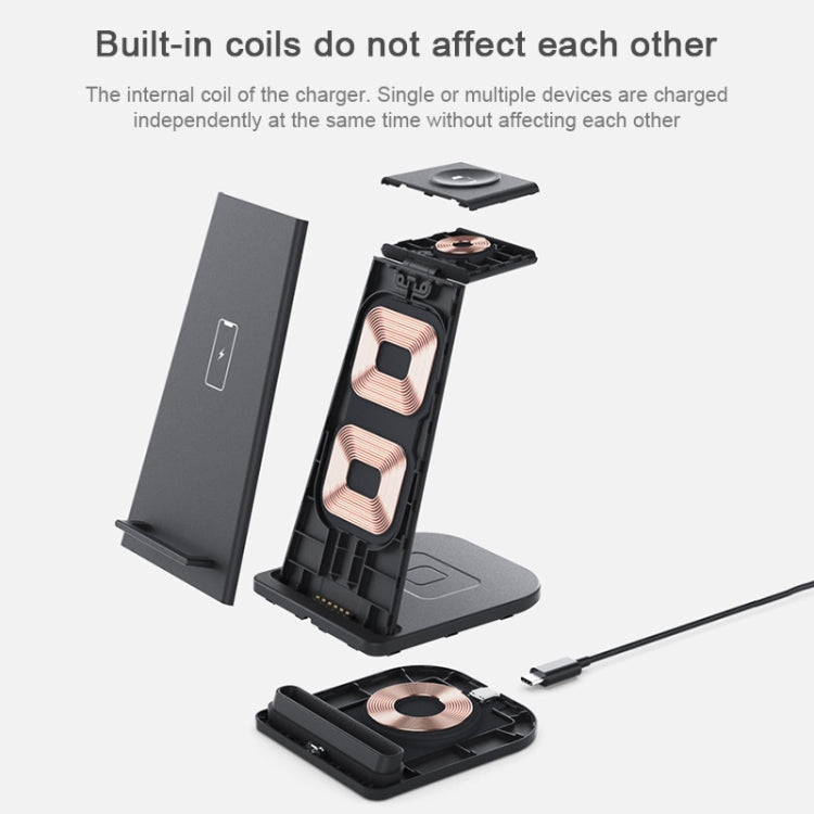 HQ-UD21 3 合 1 折疊手機手錶多功能充電支架，無線充電器，適用 iPhone、Apple Watch 與 AirPods，HQ-UD21