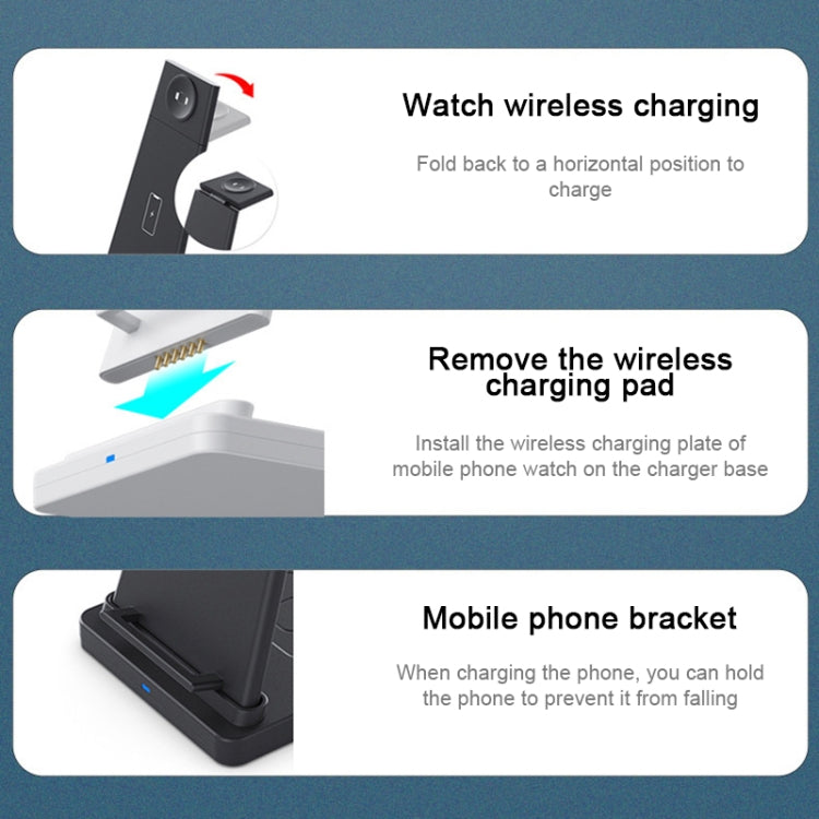 HQ-UD21 3 合 1 折疊手機手錶多功能充電支架，無線充電器，適用 iPhone、Apple Watch 與 AirPods，HQ-UD21